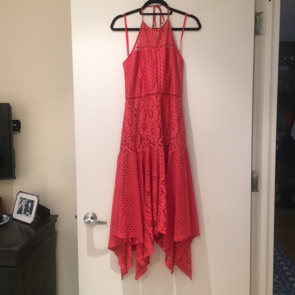 Parker Lace Halter Dress in Coral Size L